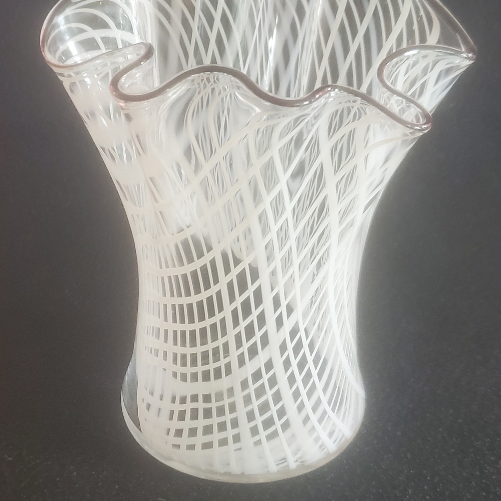 Art Glass Vase 8 inch ruffled edge. Very  Pretty.